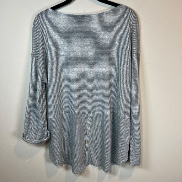 Adrienne Vittadini Striped Linen Tunic Top Blue White Roll Tab Sleeves Sz Small - Picture 4 of 14